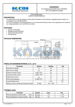 SSD20N03 datasheet - N-Ch Enhancement Mode Power MOSFET