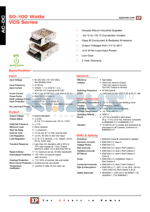 VCS50US15 datasheet - Chassis Mount Industrial Supplies, 25 `C to 70 `C Convection Cooled
