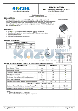 SSD20N10-250D datasheet - N-Ch Enhancement Mode Power MOSFET