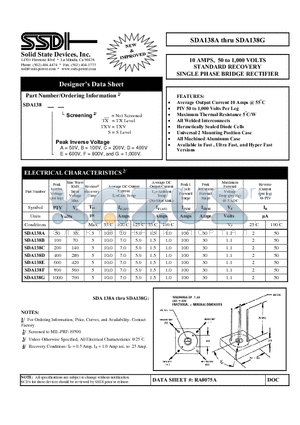 SDA138G datasheet - STANDARD RECOVERY SINGLE PHASE BRIDGE RECTIFIER