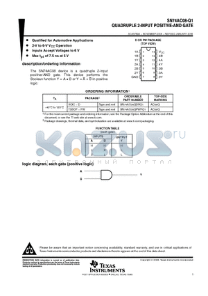 SN74AC08QPWRG4Q1 datasheet - QUADRUPLE 2-INPUT POSITIVE-AND GATE