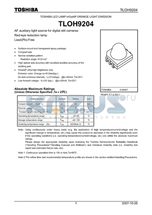 TLOH9204 datasheet - ORANGE LIGHT EMISSION AF auxiliary light source for digital still cameras