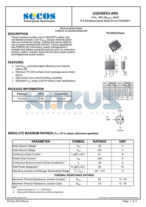 SSD50P03-09D datasheet - P-Ch Enhancement Mode Power MOSFET
