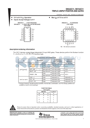 SN74AC11 datasheet - TRIPLE 3-INPUT POSITIVE-AND GATES