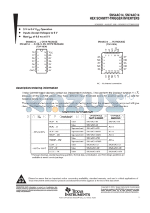 SN74AC14 datasheet - HEX SCHMITT-TRIGGER INVERTERS