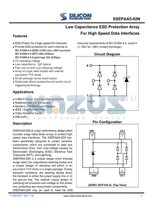 SSEPAA5-02N datasheet - Low Capacitance ESD Protection Array For High Speed Data Interfaces