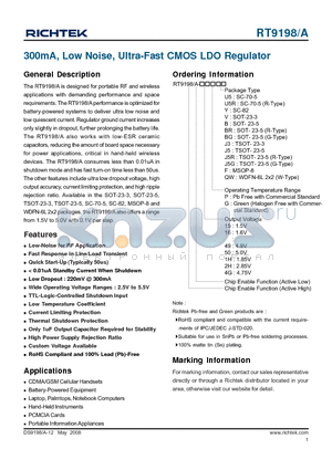 RT9198A-15GBR datasheet - 300mA, Low Noise, Ultra-Fast CMOS LDO Regulator