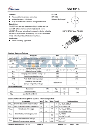 SSF1016 datasheet - Power switching application