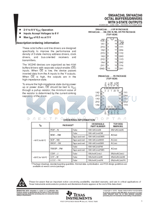 SN74AC240DW datasheet - OCTAL BUFFERS/DRIVERS WITH 3-STATE OUTPUTS