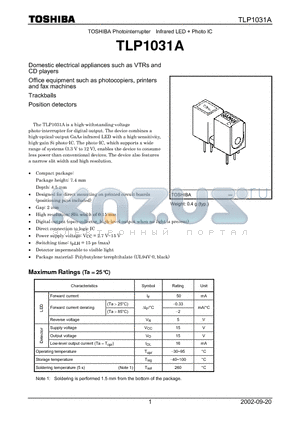 TLP1031A datasheet - TOSHIBA Photointerrupter Infrared LED  Photo IC