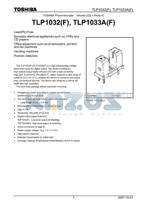 TLP1033A datasheet - Domestic electrical appliances such as VTRs and CD players