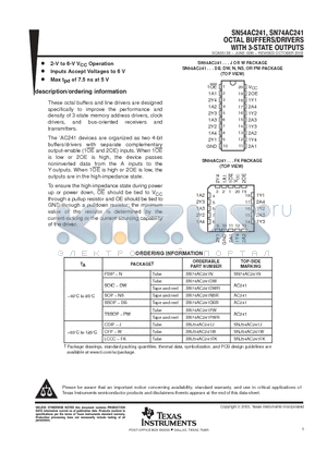 SN74AC241DBLE datasheet - OCTAL BUFFERS/DRIVERS WITH 3-STATE OUTPUTS