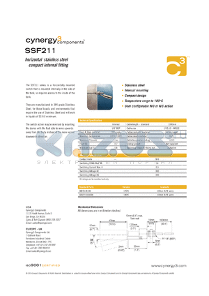 SSF211X100 datasheet - horizontal stainless steel compact internal fitting