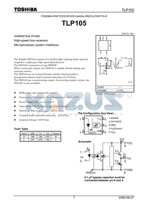 TLP105 datasheet - PHOTOCOUPLER GaAAs IRED & PHOTO-IC