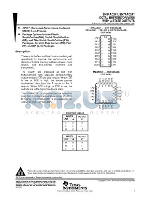 SN74AC241DW datasheet - OCTAL BUFFERS/DRIVERS WITH 3-STATE OUTPUTS