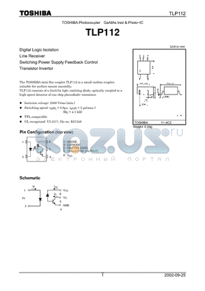 TLP112 datasheet - Digital Logic Isolation Line Receiver Switching Power Supply Feedback Control Transistor Invertor