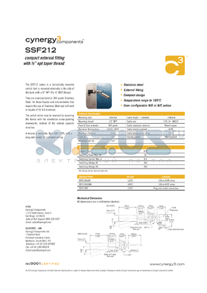 SSF212X100 datasheet - compact external fitting with npt taper thread