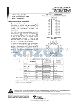 SN74AC241DWE4 datasheet - OCTAL BUFFERS/DRIVERS WITH 3-STATE OUTPUTS