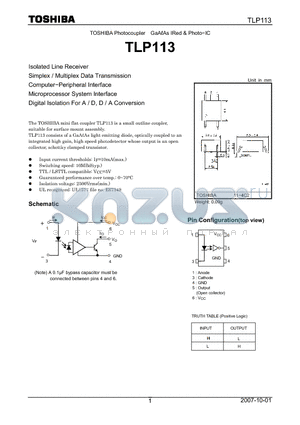 TLP113_07 datasheet - Photo−IC Isolated Line Receiver