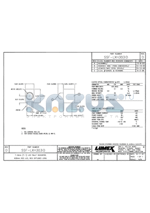 SSF-LXH303ID datasheet - T-3mm(T-1) LED FAULT INDICATOR, 635nm RED LED, RED DIFFUSED LENS