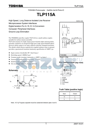 TLP115A datasheet - Photo-IC High Speed, Long Distance Isolated Line Receiver