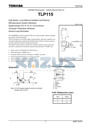 TLP115_07 datasheet - Photo−IC High Speed, Long Distance Isolated Line Receiver