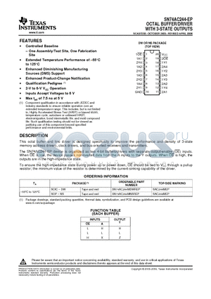 SN74AC244-EP datasheet - OCTAL BUFFER/DRIVER WITH 3-STATE OUTPUTS