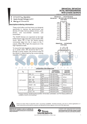 SN74AC244DW datasheet - OCTAL BUFFERS/DRIVERS WITH 3-STATE OUTPUTS