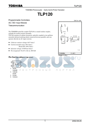 TLP120 datasheet - Programmable Controllers AC / DC.Input Module Telecommunication