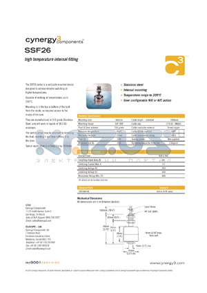 SSF26 datasheet - high temperature internal fitting