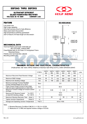 SSF2KG datasheet - ULTRAFAST EFFICIENT GLASS PASSIVATED RECTIFIER VOLTAGE: 50 TO 800V CURRENT: 2.0A