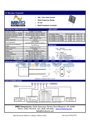 U20CC3 datasheet - UM-1 Thru-Hole Crystal