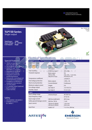 TLP150R-96S12J datasheet - 150 W on main channel with only 200 LFM