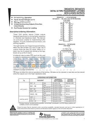 SN74AC373 datasheet - OCTAL D-TYPE TRANSPARENT LATCHES WITH 3-STATE OUTPUTS