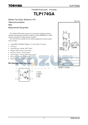 TLP174GA datasheet - TOSHIBA Photocoupler Photorelay