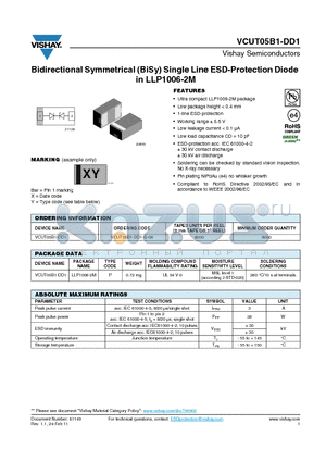 VCUT05B1-DD1 datasheet - Bidirectional Symmetrical (BiSy) Single Line ESD-Protection Diode in LLP1006-2M