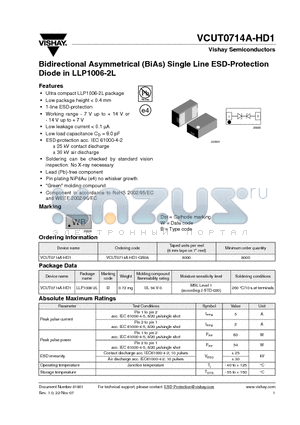 VCUT0714A-HD1 datasheet - Bidirectional Asymmetrical (BiAs) Single Line ESD-Protection Diode in LLP1006-2L