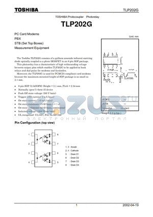 TLP202G datasheet - TOSHIBA Photocoupler Photorelay