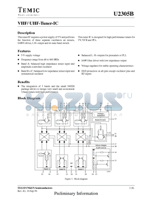 U2305B-AFSG3 datasheet - VHF/ UHF-Tuner-IC