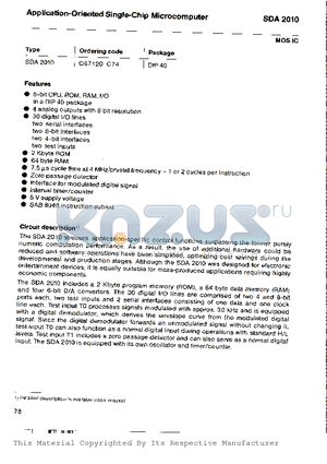 SDA2010 datasheet - application-oriented single-chip microcomputer