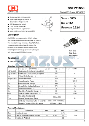 SSFP11N50 datasheet - StarMOST Power MOSFET