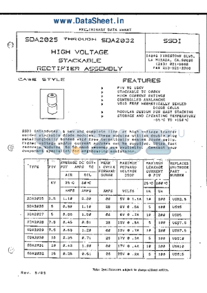 SDA2029 datasheet - HIGH VOLTAGE STACKABLE RECTIFIER ASSEMBLY