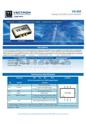 VCXO-5030-DBE-S datasheet - Voltage Controlled Crystal Oscillator