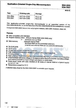 SDA2087 datasheet - Application-oriented single-chip microcomputer