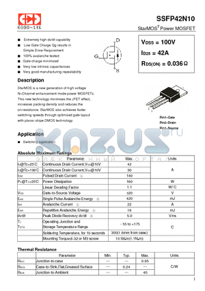 SSFP42N10 datasheet - StarMOST Power MOSFET