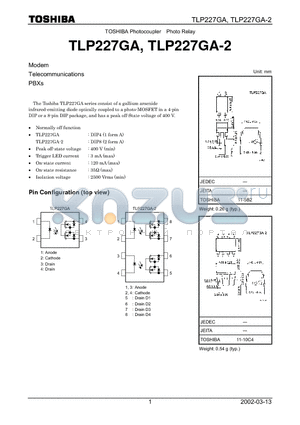 TLP227GA-2 datasheet - TOSHIBA Photocoupler Photo Relay