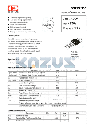 SSFP7N60 datasheet - StarMOST Power MOSFET