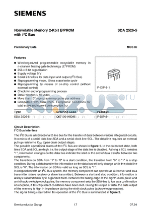 SDA2526 datasheet - Nonvolatile Memory 2-Kbit E2PROM with I2C Bus