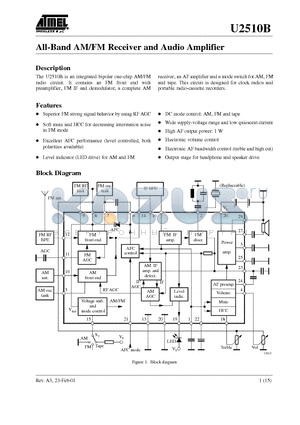 U2510B-M datasheet - All-Band AM/FM Receiver and Audio Amplifier