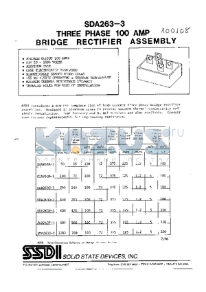 SDA263C-3 datasheet - THREE PHASE 100 AMP BRIDGE RECITIFIER ASSEMBLY